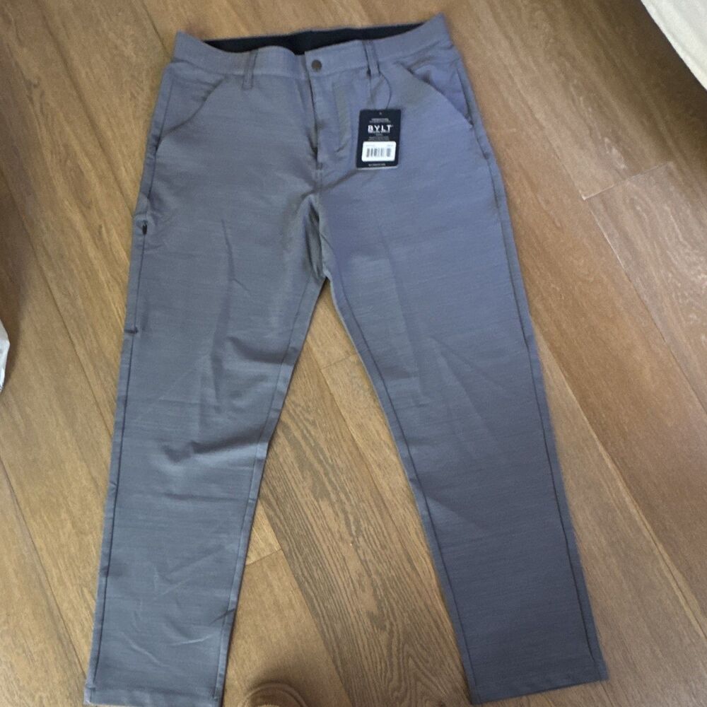 BYLT Men's Gray Solid Flat Front Casual Pants, Regular 36, New with Tags